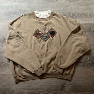 vintage brown crewneck with white neck